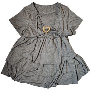 Shein Curve Heart Decorative Ruched Short Sleeve Top Women's 4XL Grey